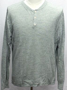J. Crew Linen Cotton Henley Men’s L Green Lightweight Sweater Knit EUC